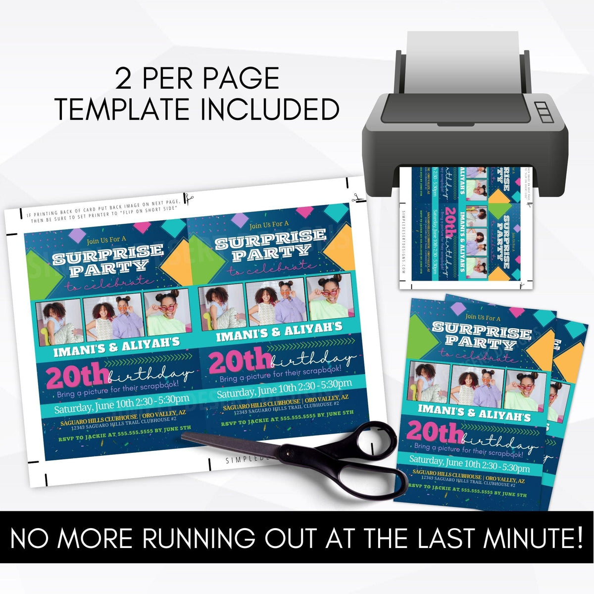 Two Parts Invitation Editable Surprise Party Invitation for Two - Simple Desert Designs