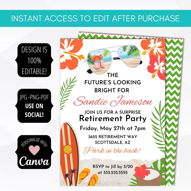 surprise retirement party invitation luau hawaiian themed retirement party