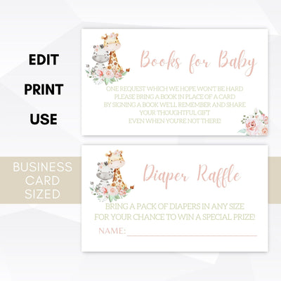 baby girl safari baby shower diaper raffle card template