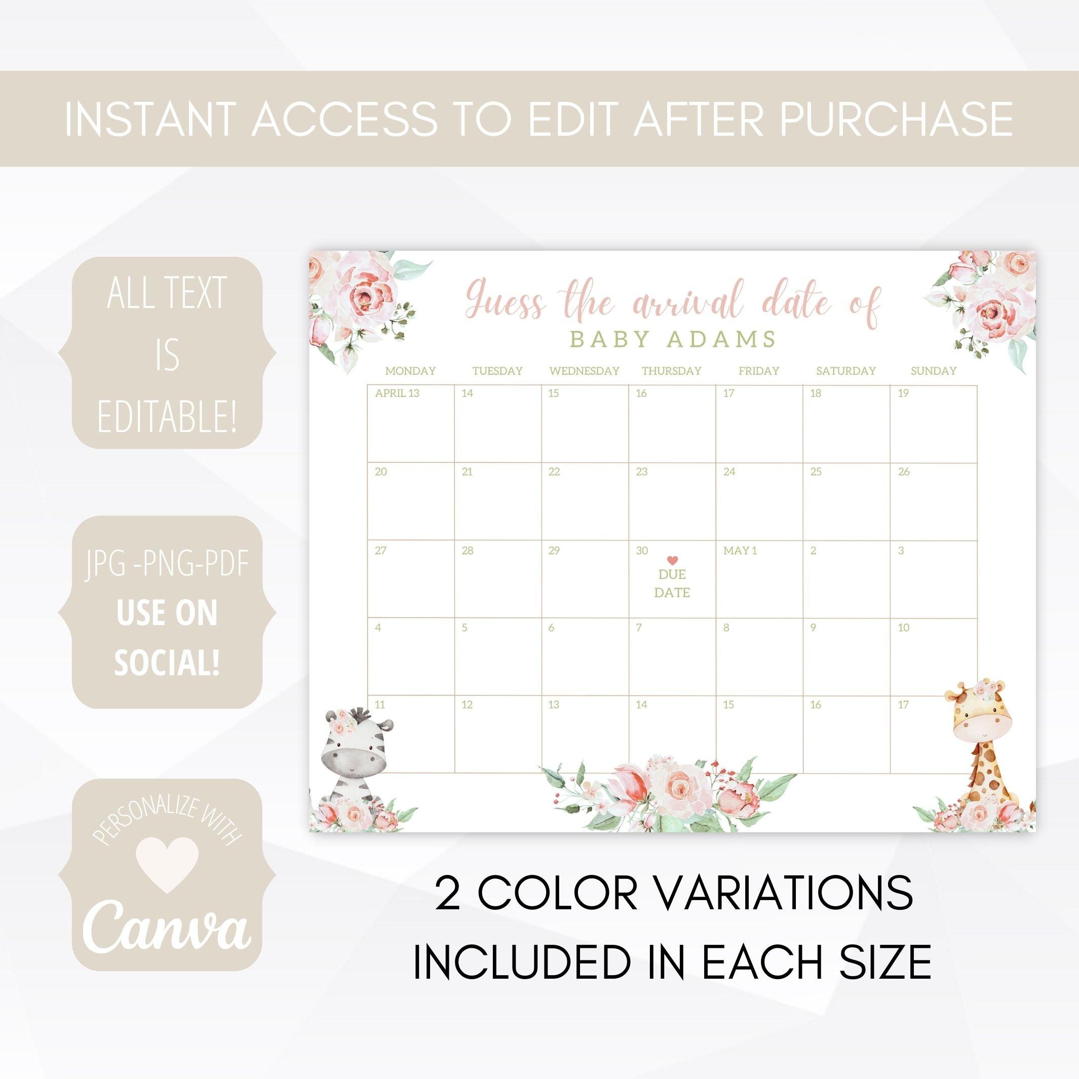 Girl Safari Baby Shower Due Date Game – Simple Desert Designs