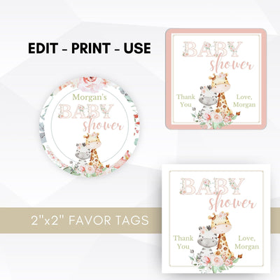 baby girl safari baby shower favor tag template