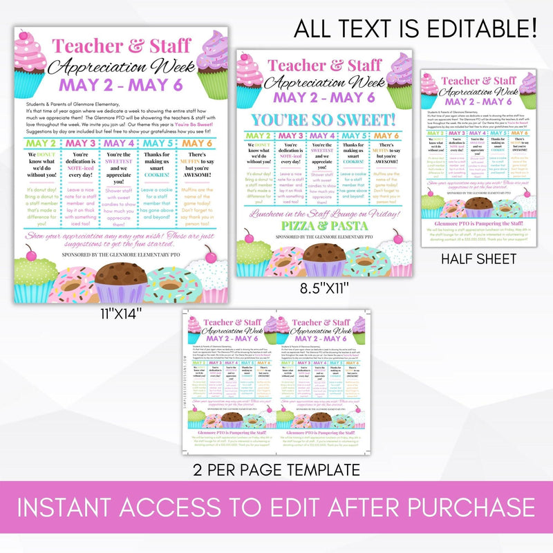 staff appreciation flyer sign poster set editable template