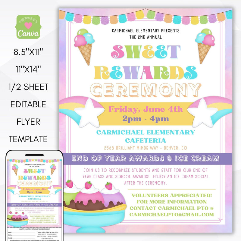 sweet treats rewards ceremony invitation flyer set is editable and printable perfect for employee, teacher, staff, nurses appreciation week