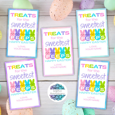 personalized easter peeps gift tags with cute marshmallow bunnies