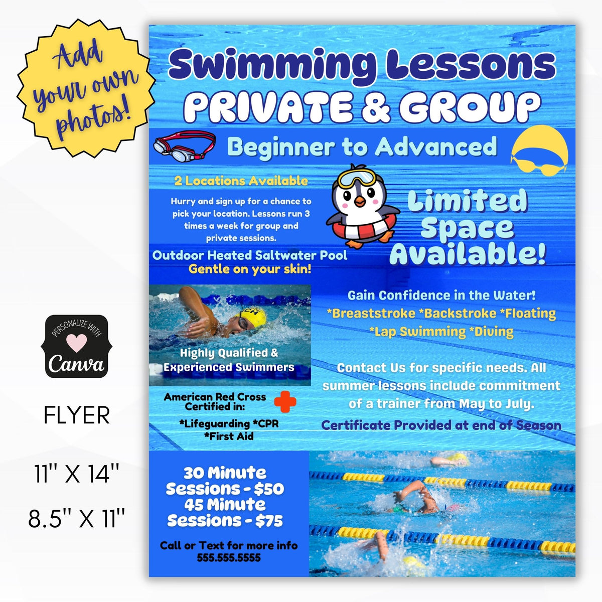 Editable Swim Lesson Flyer & Poster Set - Simple Desert Designs