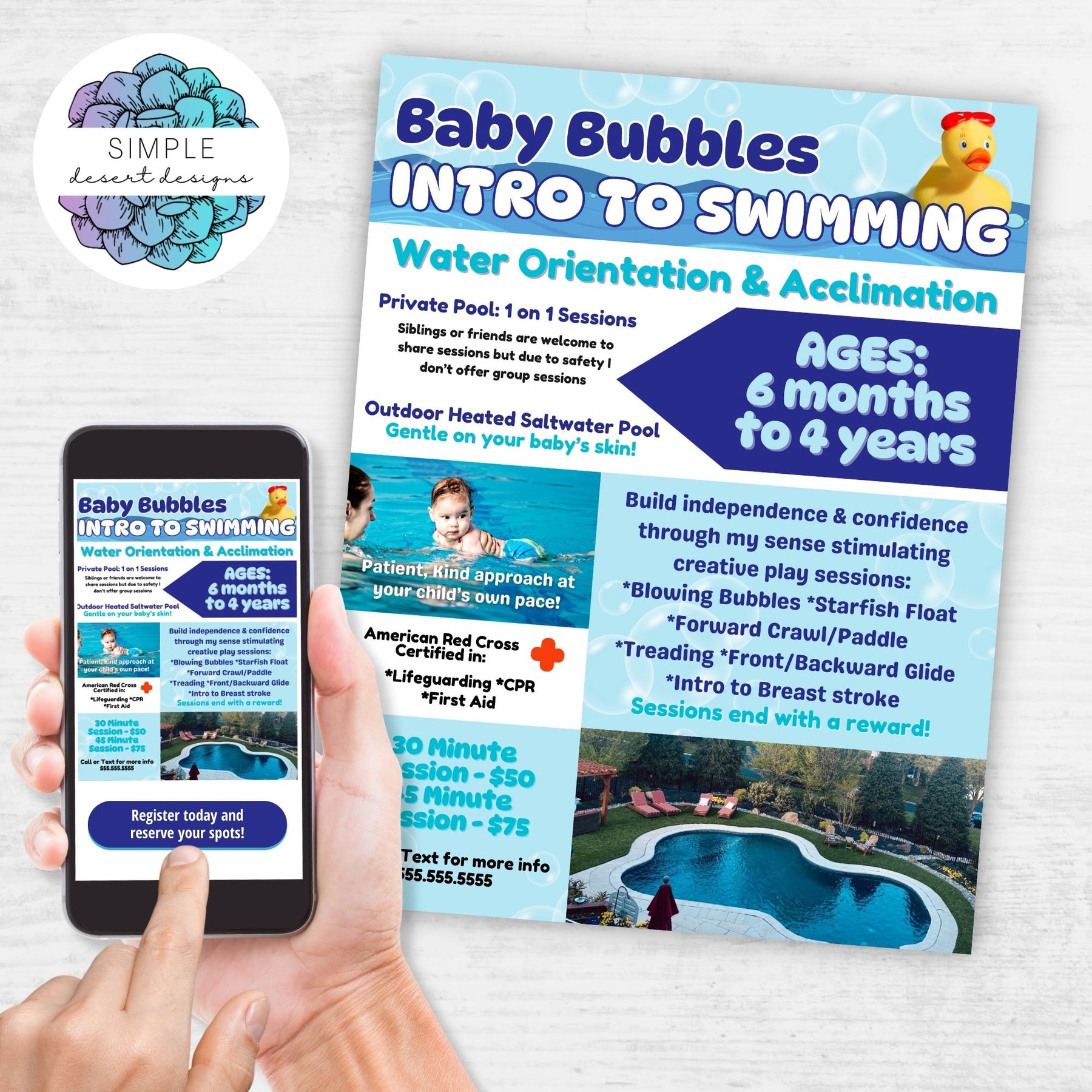 Swimming Lesson Promo Custom Swim Lesson Flyer | Simple Desert Designs