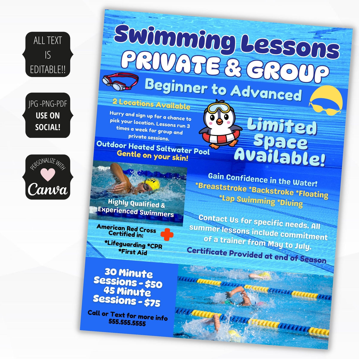 Editable Swim Lesson Flyer & Poster Set - Simple Desert Designs