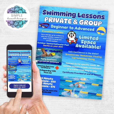 customizable swim lesson flyers for digital and printed use