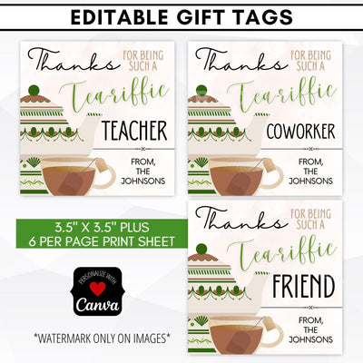 Tea gift tags editable
