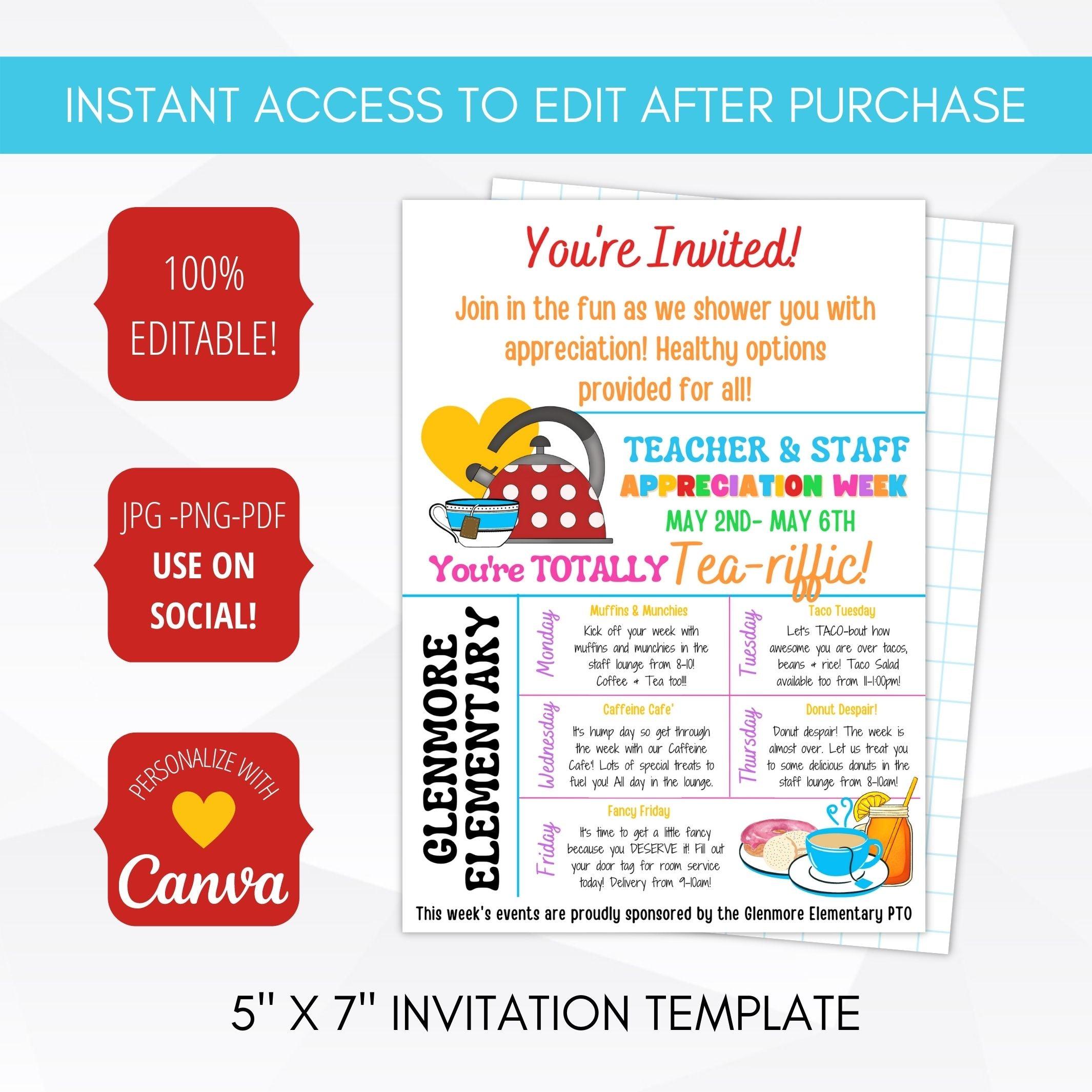 school pto pta teacher appreciation week invitation template