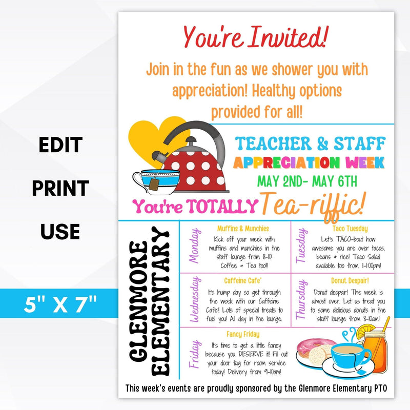 school pto teacher appreciation week invitation editable template