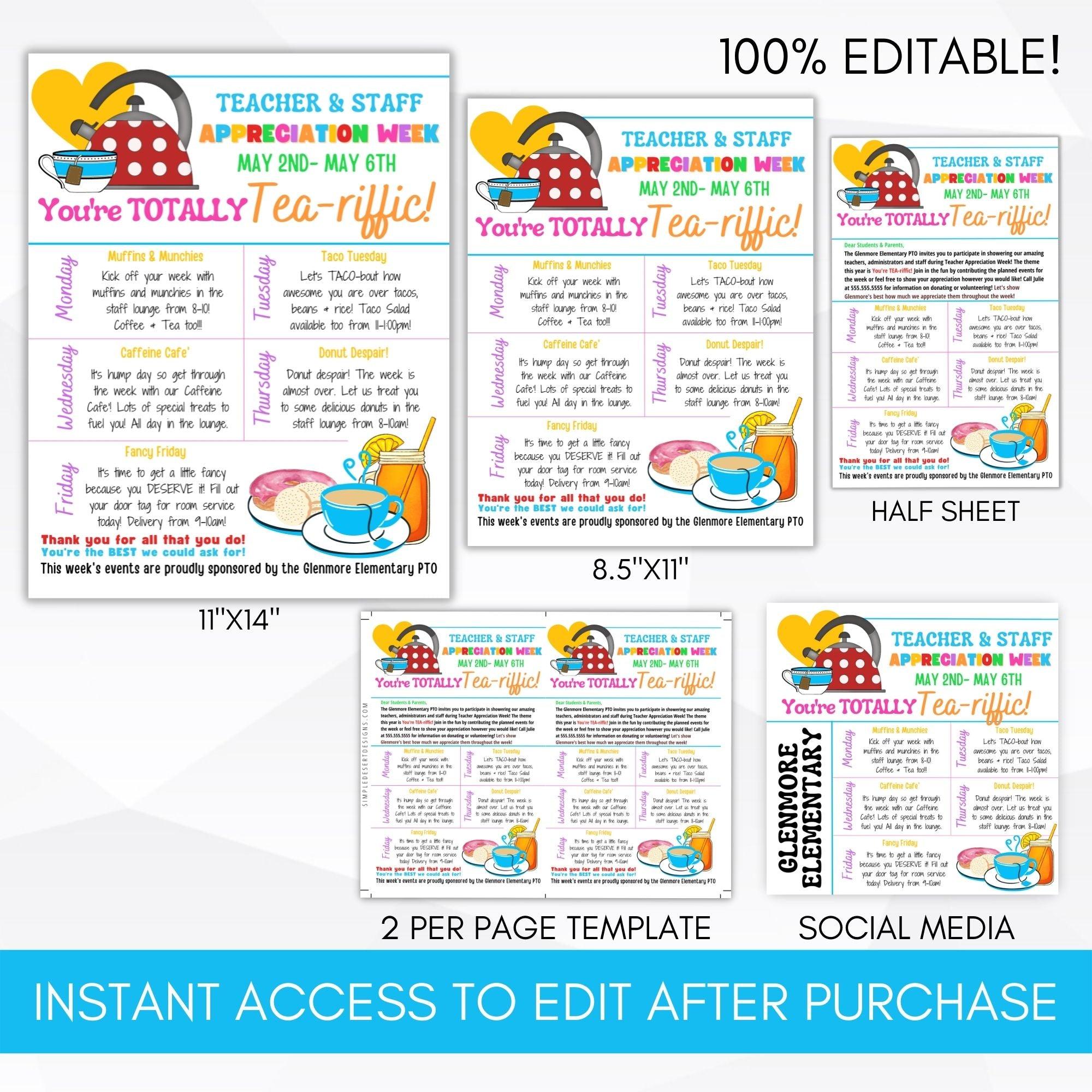 staff appreciation flyer sign poster set editable template