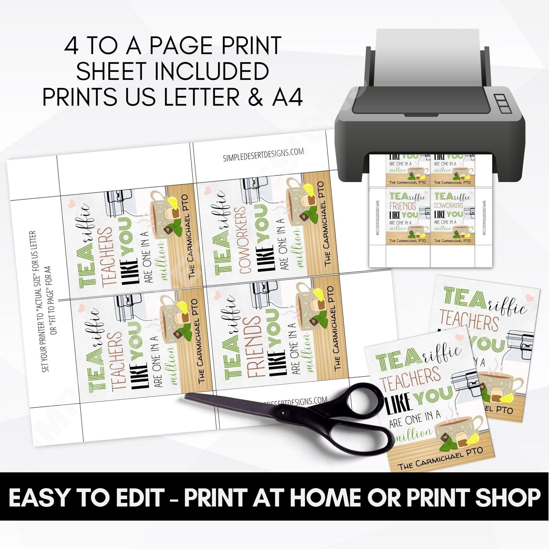 Tea Theme Appreciation Gift Tag Editable – Simple Desert Designs