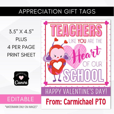 Editable teacher appreciation valentines tags