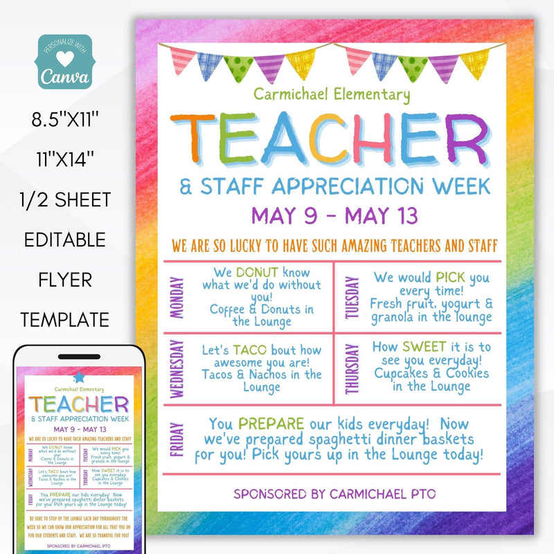 teacher appreciation week itinerary flyer set