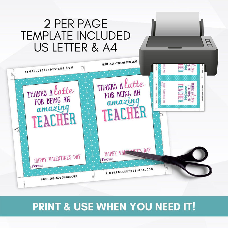 printable thanks a latte coffee gift card holder for teacher