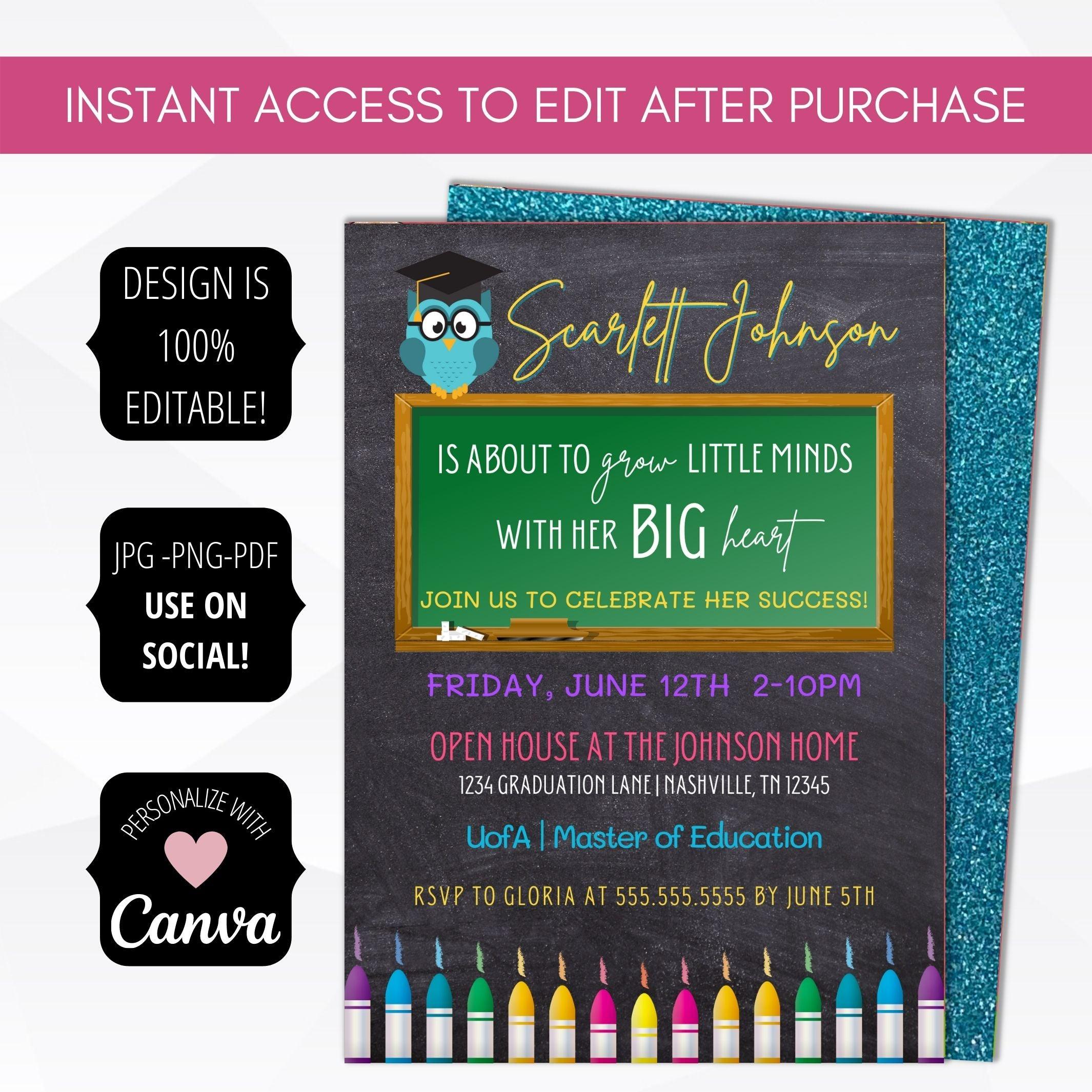 it takes a big heart to teach little minds graduation invite teacher principal college graduation announcement