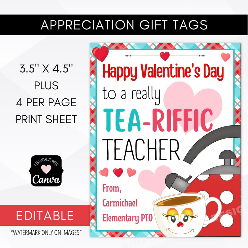 Editable Tea Theme Appreciation Gift Tag