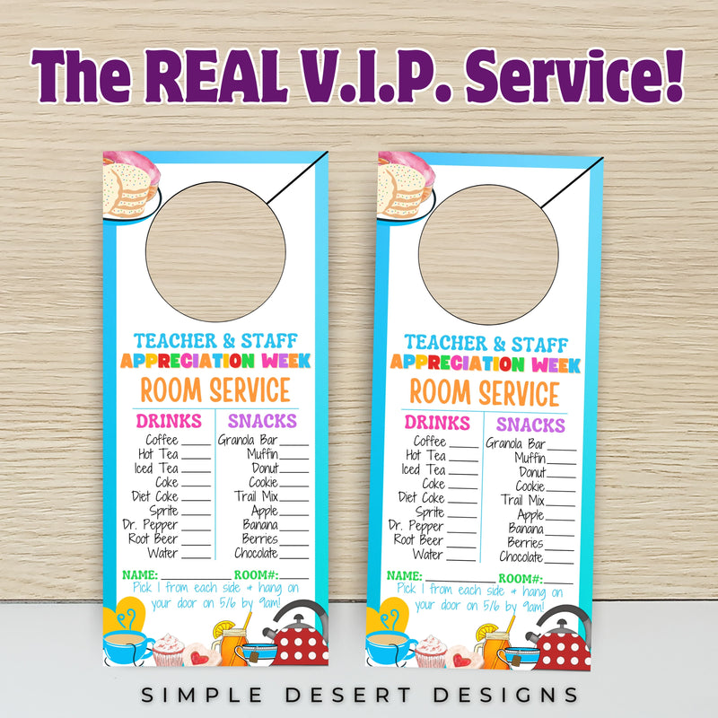 fun teacher appreciation room service door hanger cards