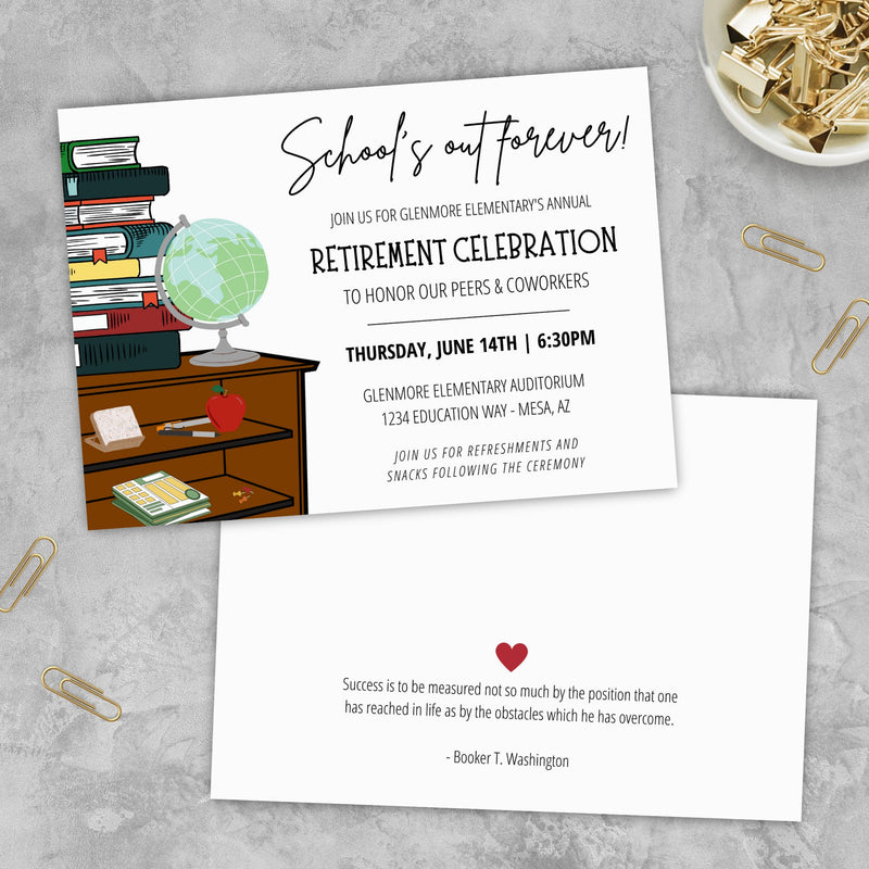 teacher retirement celebration invitations for education administrators secretrary and schools