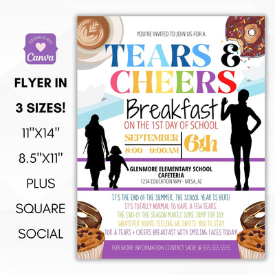 editable back to school tears and cheers breakfast parent engagement event for school pto pta ptc organizations