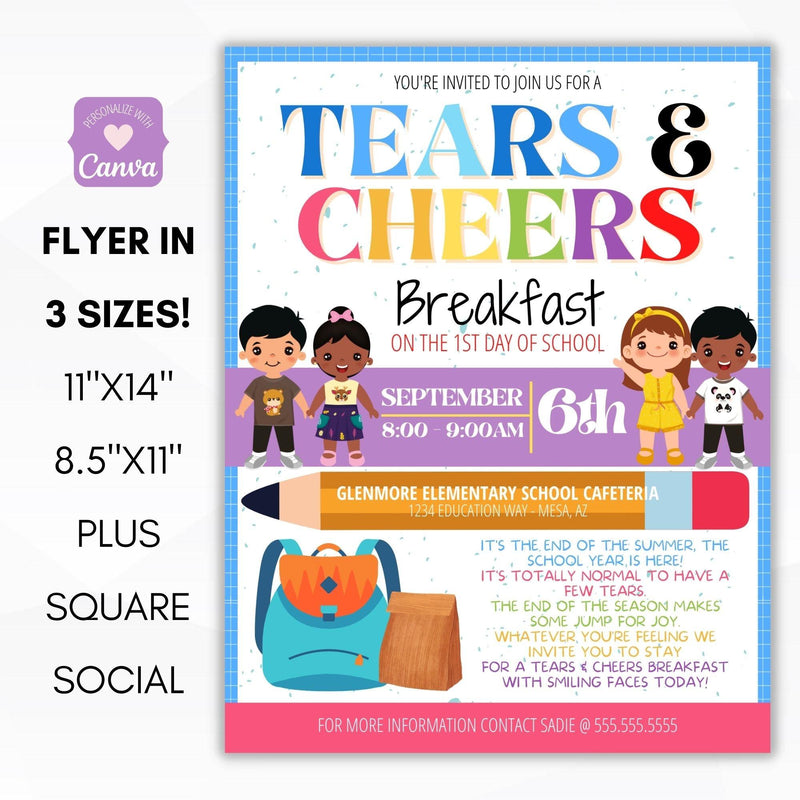 editable back to school tears and cheers breakfast parent engagement event for school pto pta ptc organizations