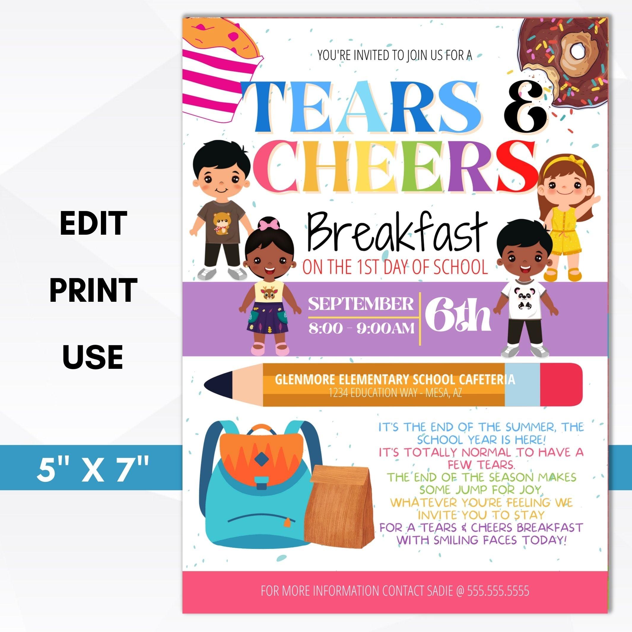 tears and cheers breakfast invitation editable template