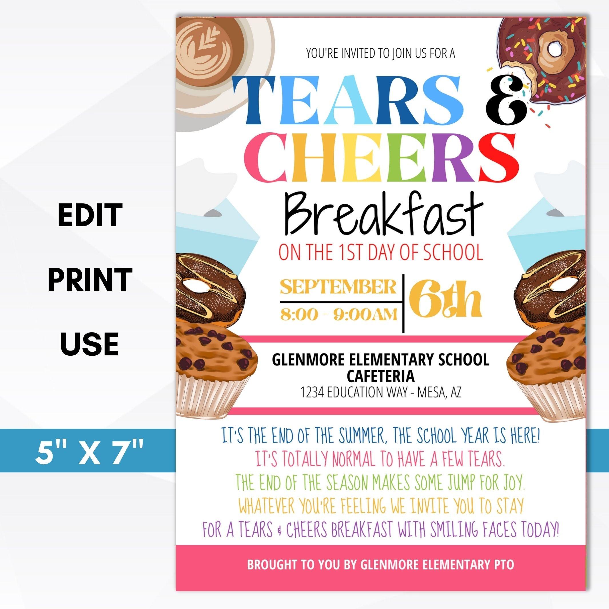 tears and cheers breakfast invitation editable template