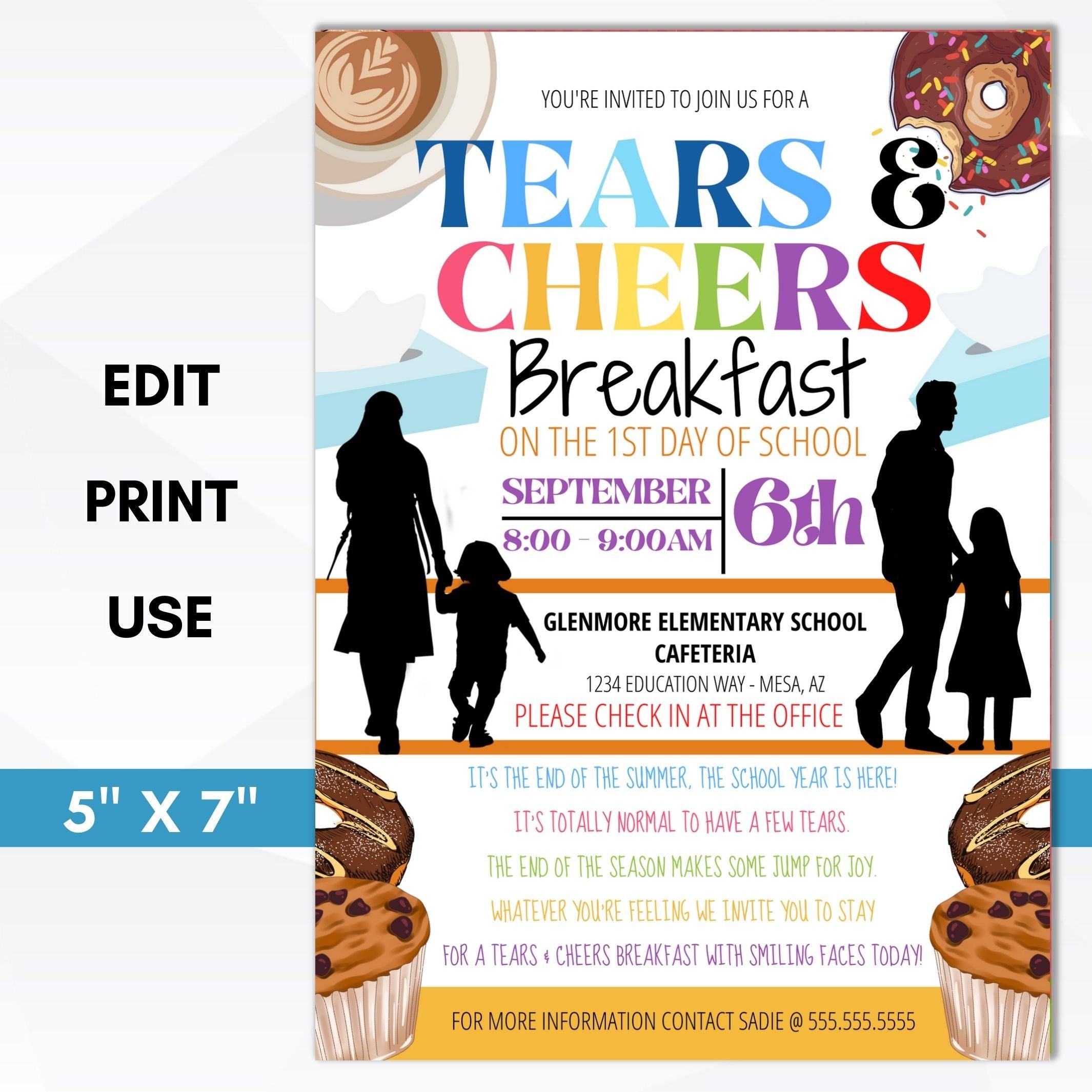 tears and cheers breakfast invitation editable template