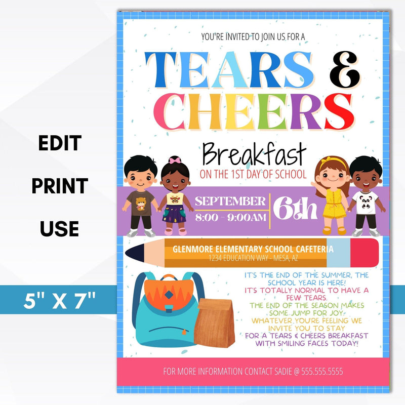 tears and cheers breakfast invitation editable template