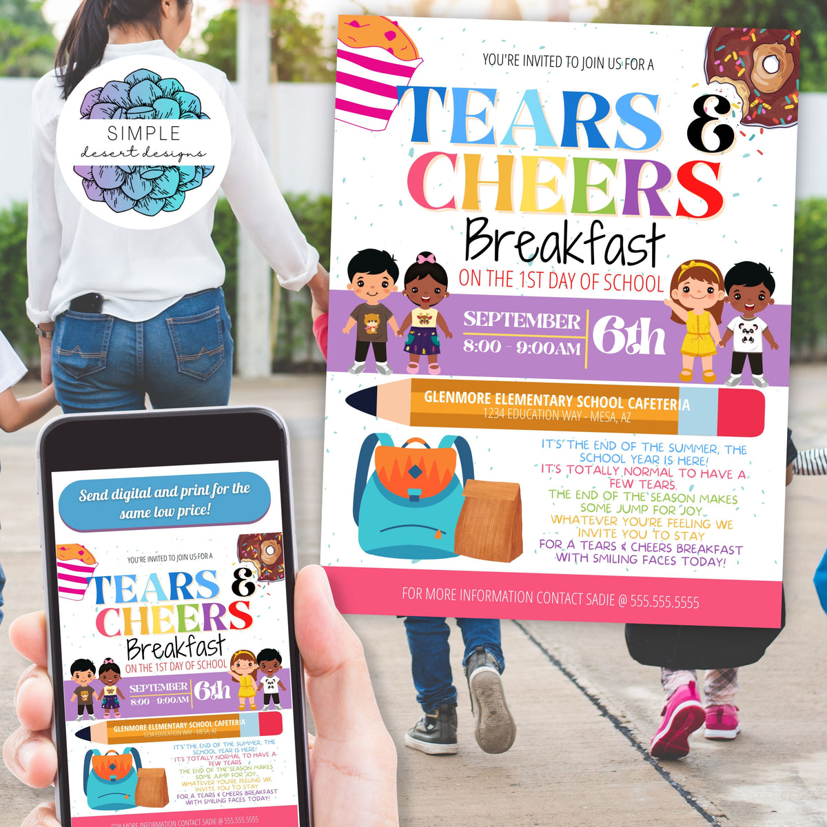 Tears and Cheers school flyer template with editable Canva layout