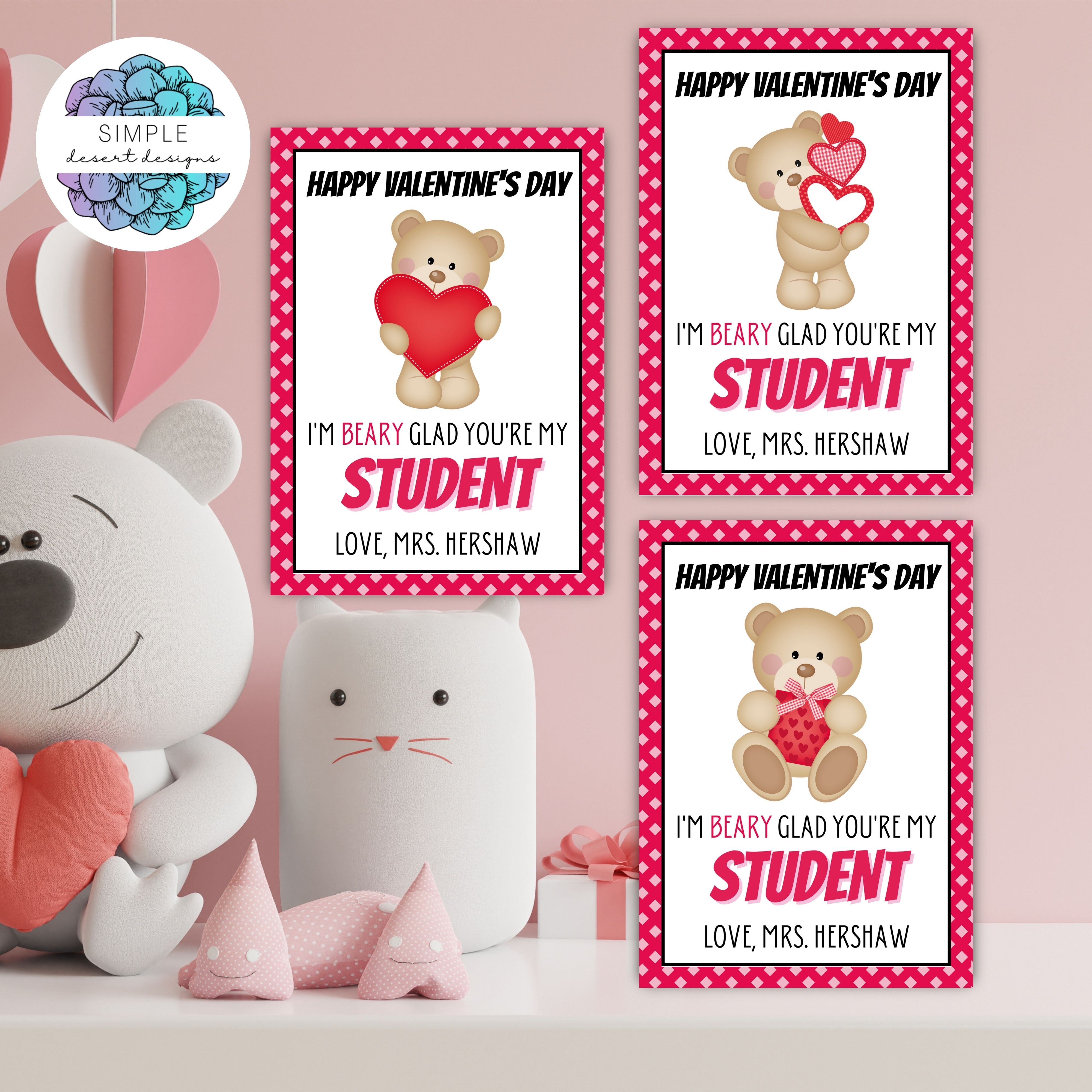 cute teddy bear valentines from teacher to student for candy grams or valentines day exchange notes