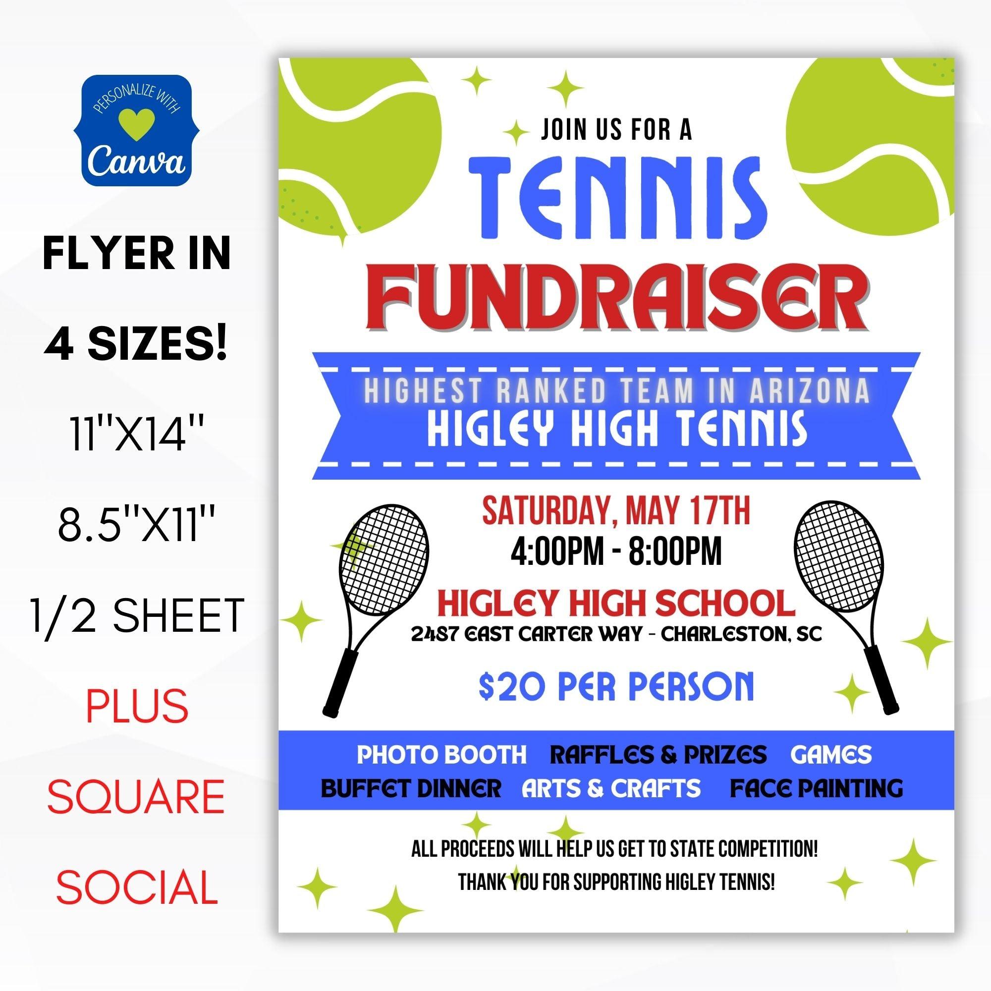 Tennis Fundraiser Flyers Set Customizable – Simple Desert Designs