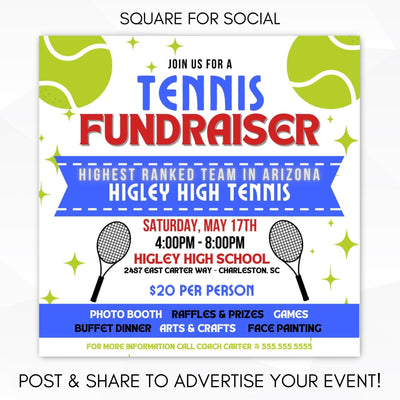 tennis fundraiser poster set social media template invitation