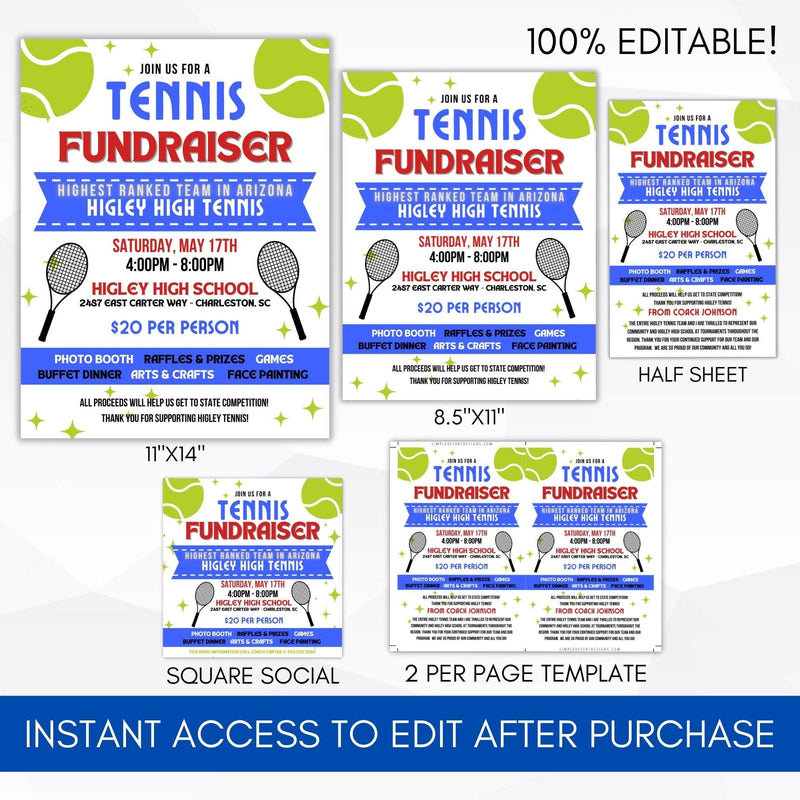 tennis charity fundraiser party flyer bundle