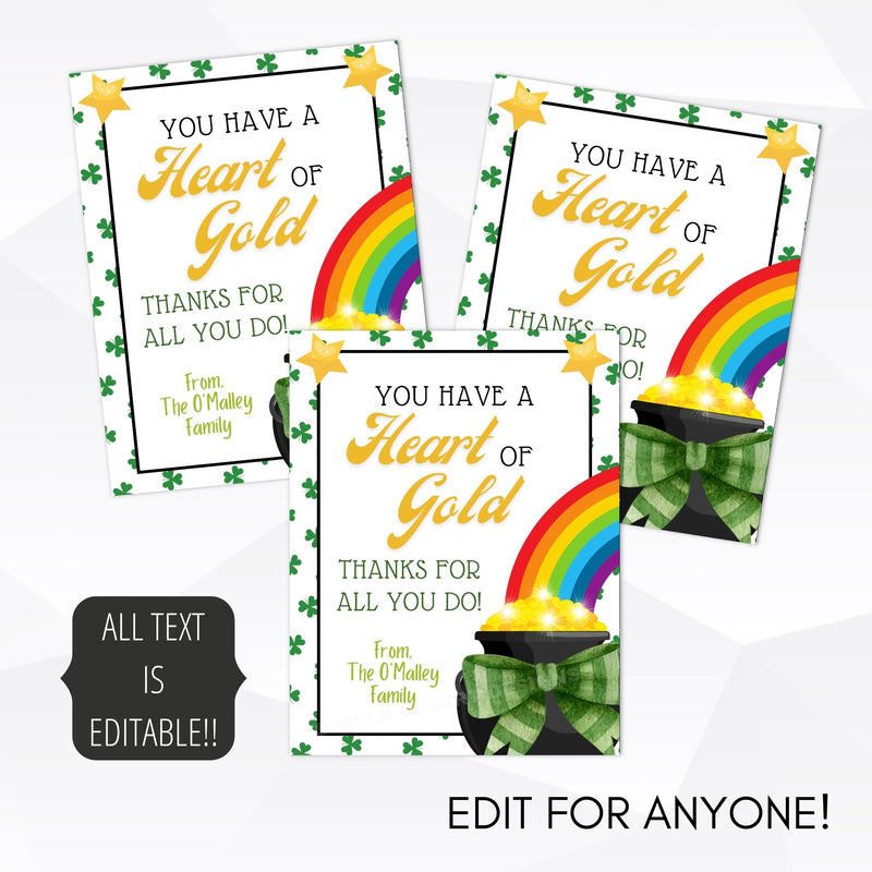 cute st patricks day thank you tags read you have a heart of gold