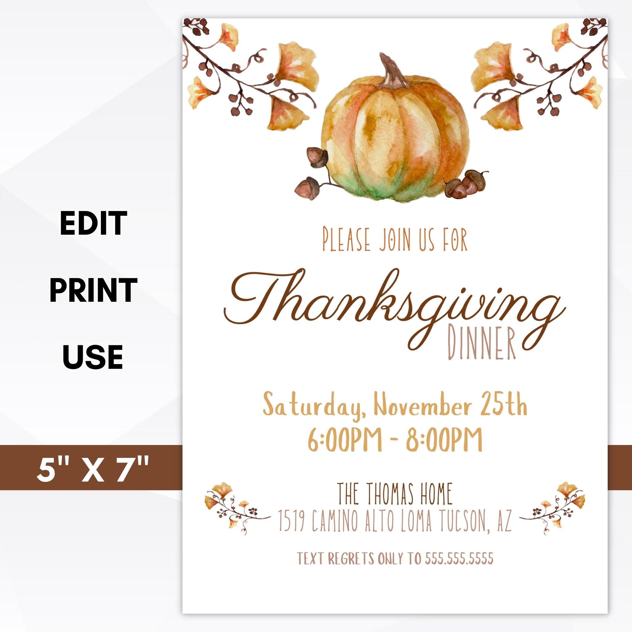 editable thanksgiving dinner invitation printable template