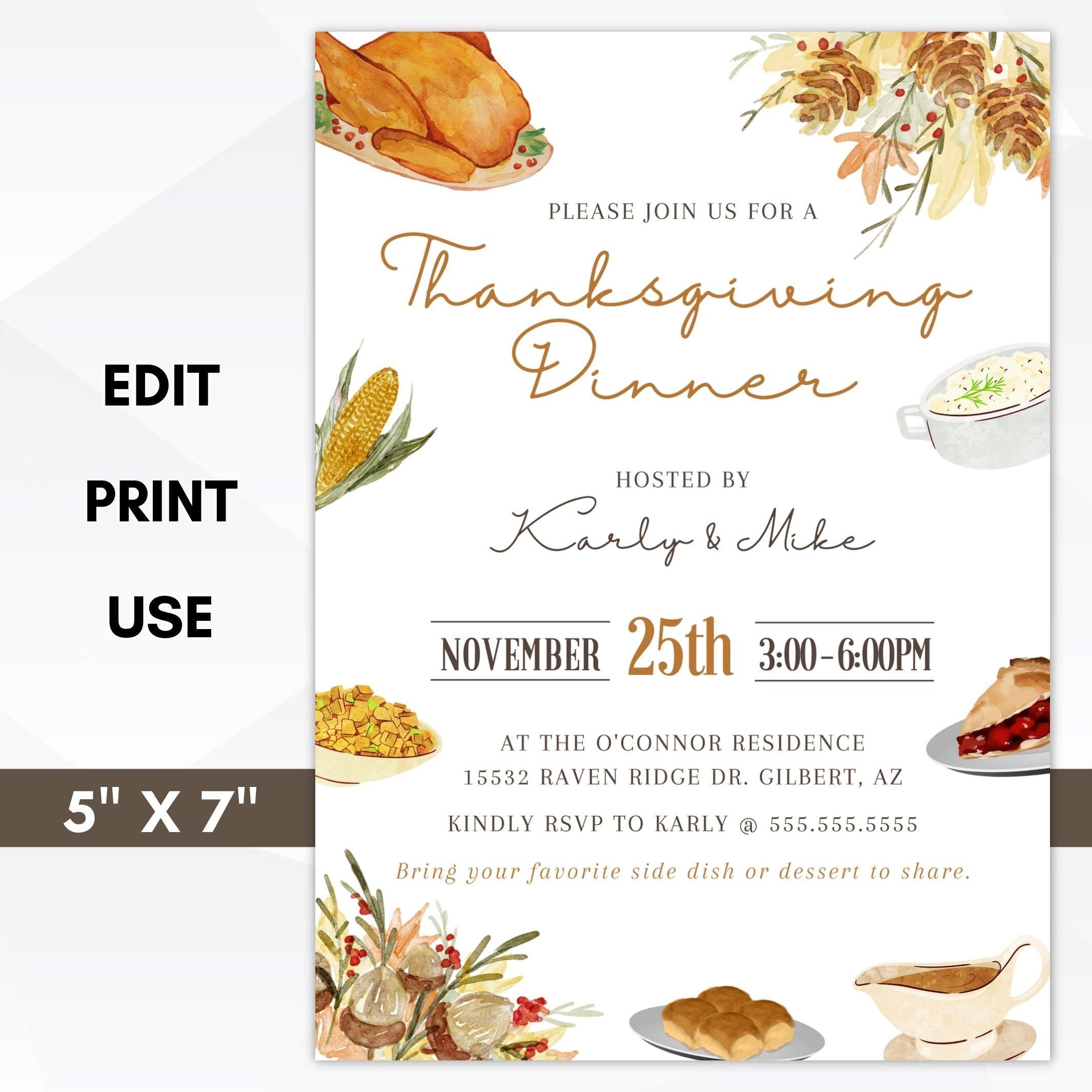 editable thanksgiving dinner invitation printable template