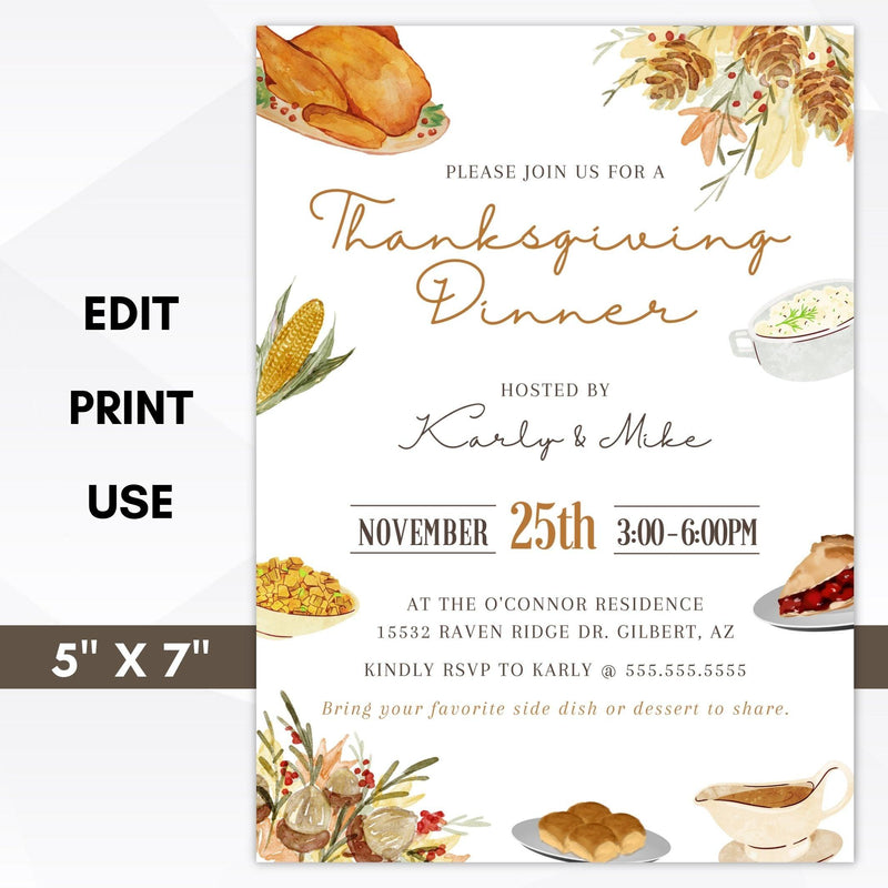 editable thanksgiving dinner invitation printable template