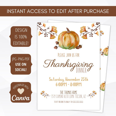 fall autumn pumpkin printable invitation template