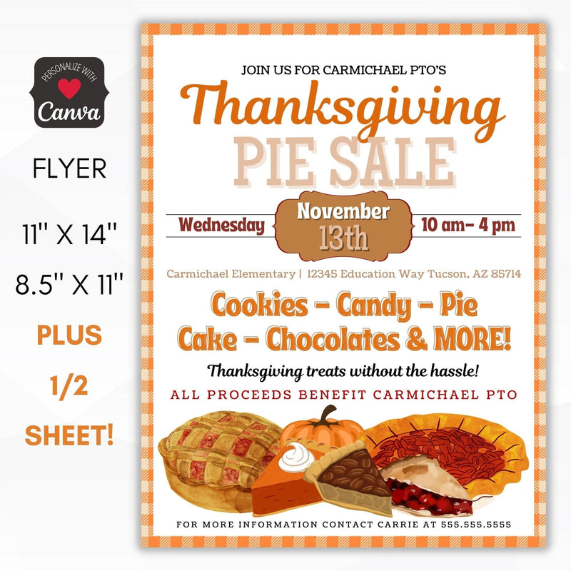 thanksgiving pie sale fundraiser flyer