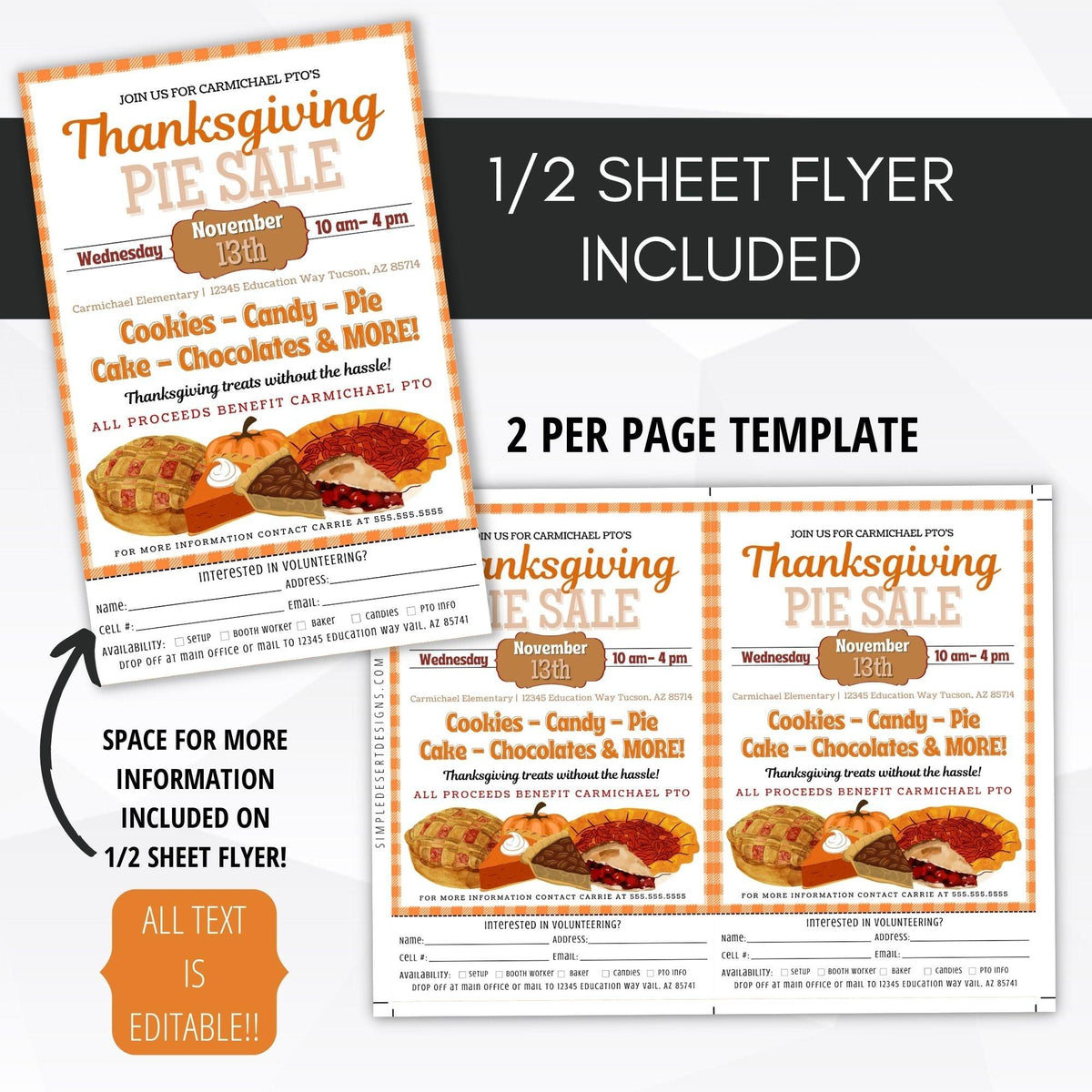Thanksgiving Pie Sale Flyer Template - Simple Desert Designs
