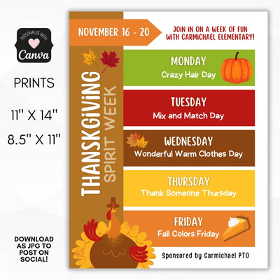 fall spirit week flyer for thanksgiving
