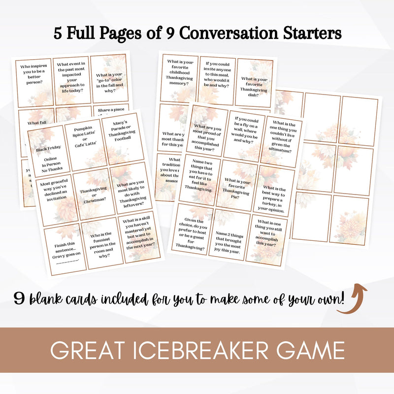 set of 5 pages of thanksgiving conversation starters