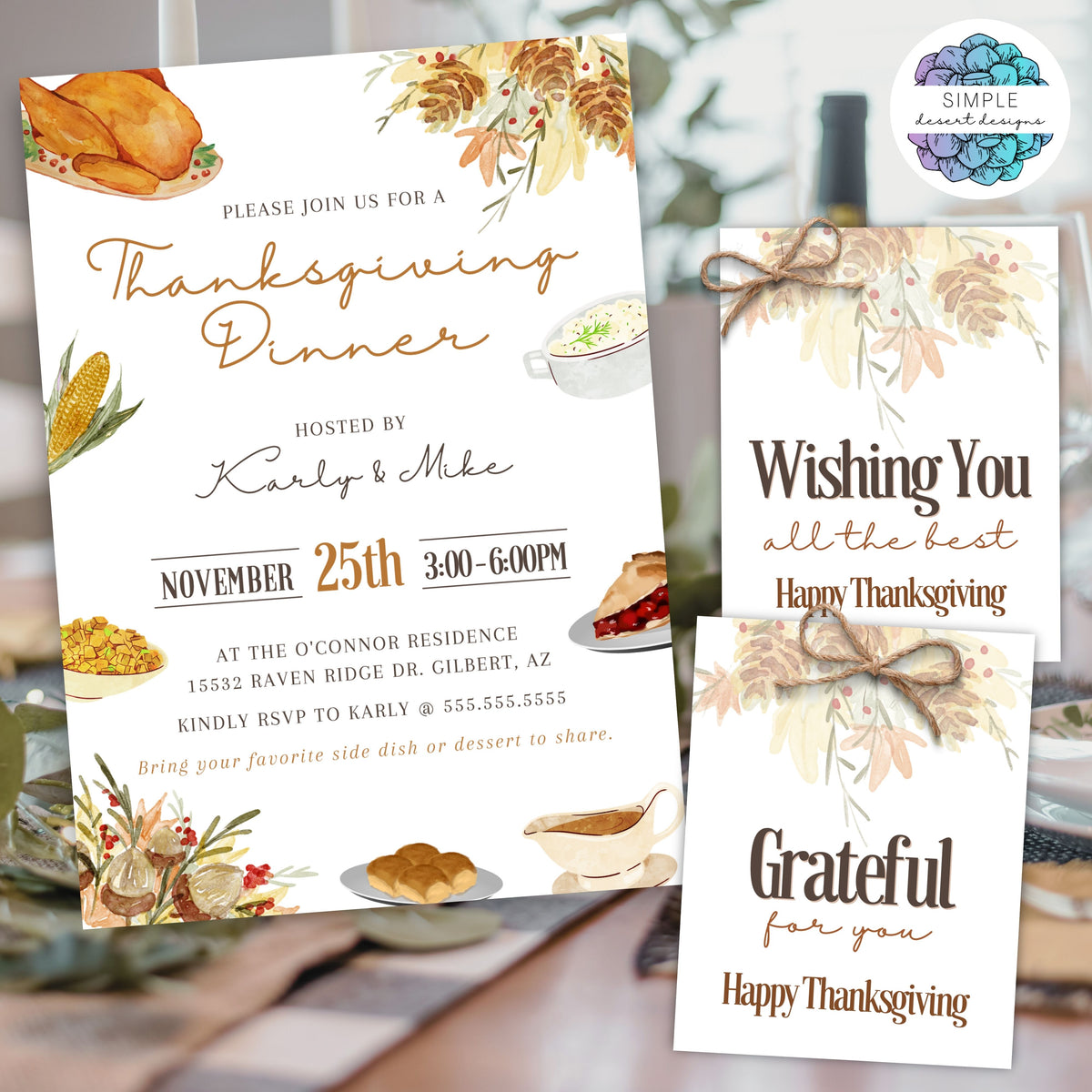 Thanksgiving Dinner Party Invitation Template - Simple Desert Designs