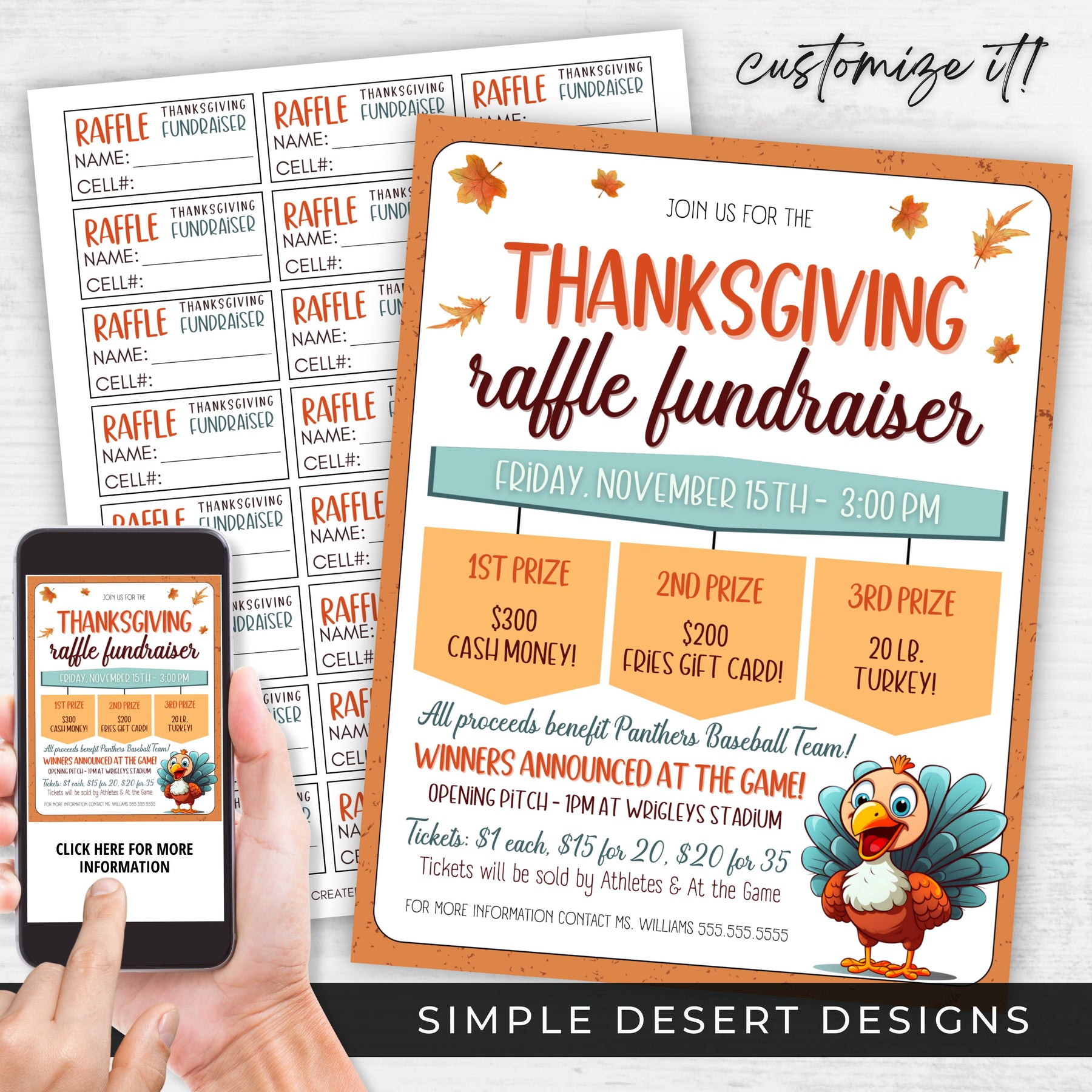 Thanksgiving Raffle Ticket Flyer Set – Simple Desert Designs