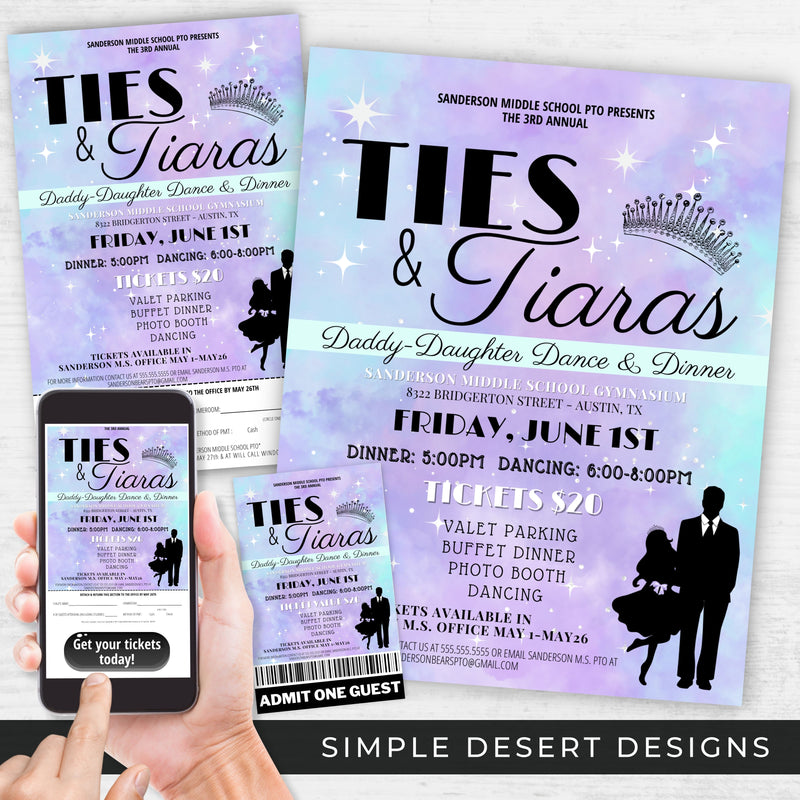 elegant and fun father dance theme ties and tiaras flyers invitations and tickets