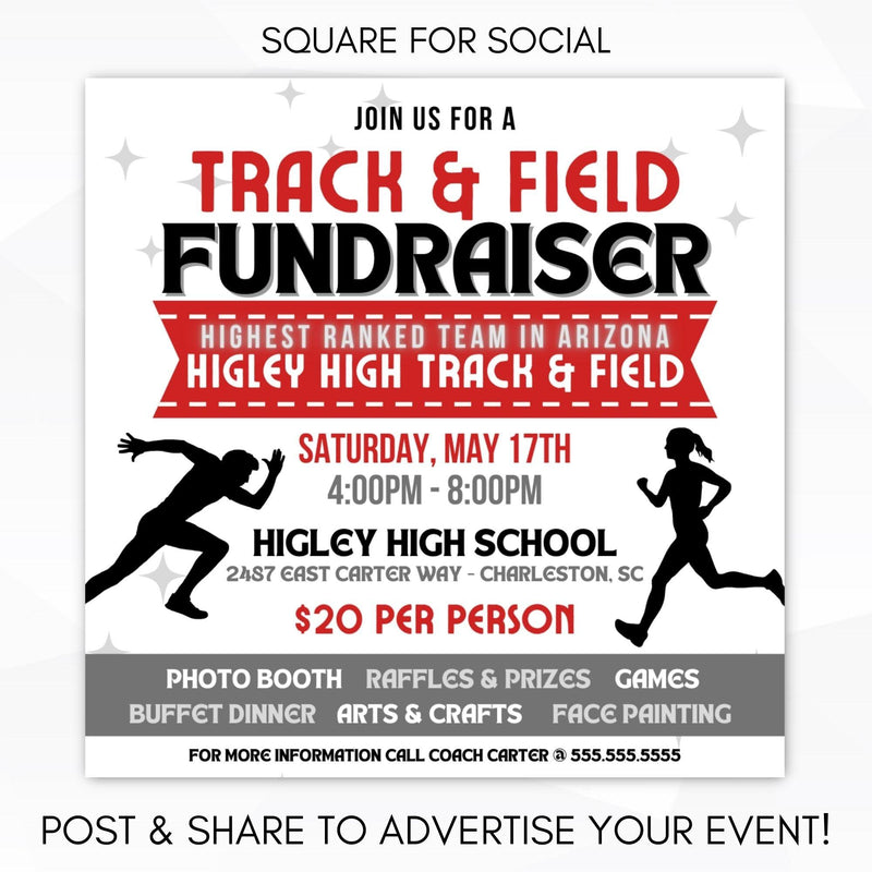 track and field fundraiser poster set social media template invitation