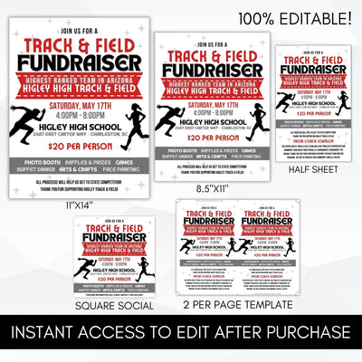 track and field charity fundraiser party flyer bundle