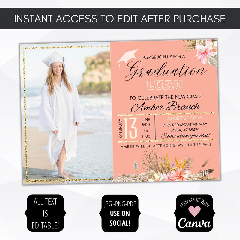 tropical beach theme luau graduation announcement